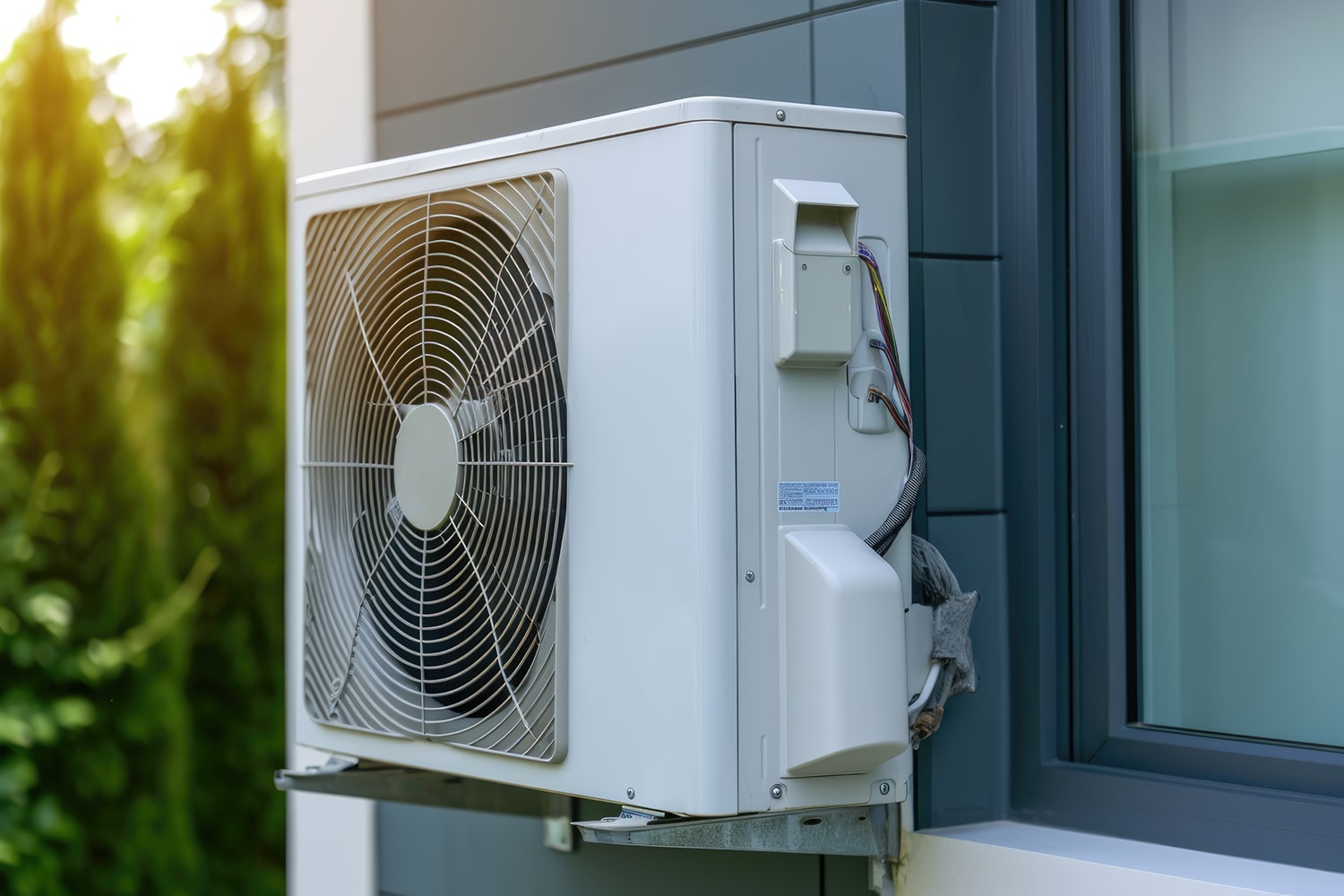 Different size blue and grey cogs stuck to a wall