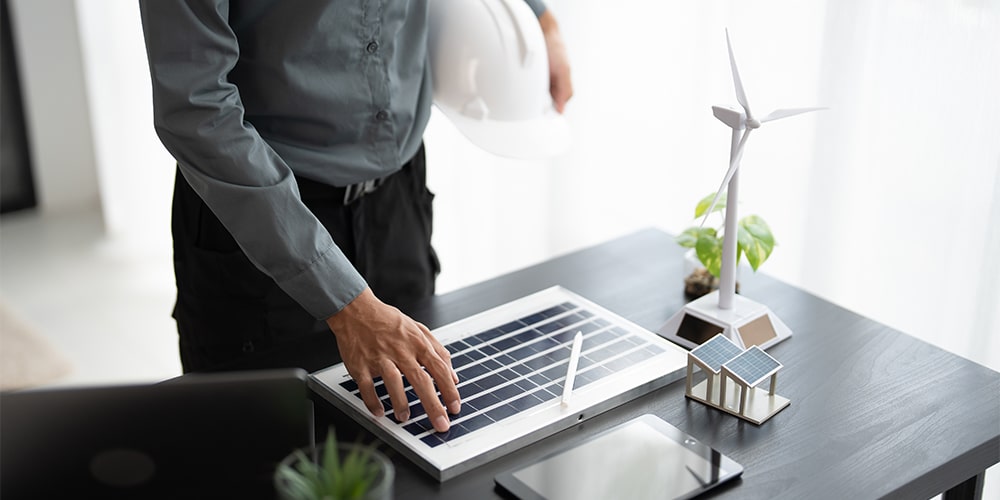 Business people sitting around a table talking